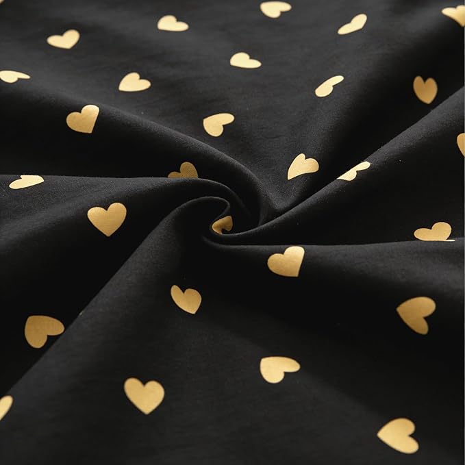 Heart Comforter Set Queen 3 Pieces Black Gold Love Heart Bedding Set for Girls Boys Modern Aesthetic Comforter with 2 Pillowcases, Lightweight Soft 100% Microfiber