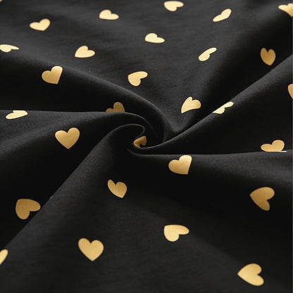 Heart Comforter Set Queen 3 Pieces Black Gold Love Heart Bedding Set for Girls Boys Modern Aesthetic Comforter with 2 Pillowcases, Lightweight Soft 100% Microfiber