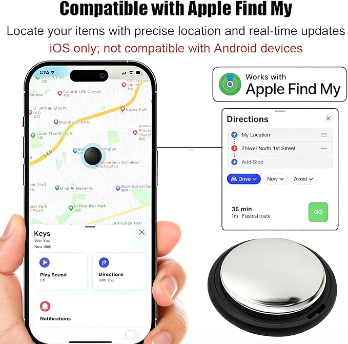 GPS Tracker for Vehicles No Subscription for iOS Only - 4 Pack | Undetectable Car Tracker, Precise Location Bluetooth Tag Compatible with Apple Find My for Key Luggage Kid Pet