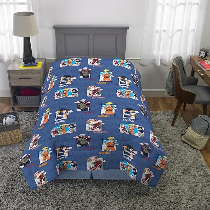 Naruto Anime Kids Bedding Super Soft Cozy 2 Piece Microfiber Reversible Comforter & Pillowcase Set, Twin/Full (Officially Licensed Product) By Franco