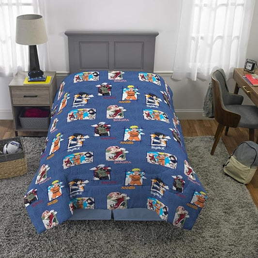 Naruto Anime Kids Bedding Super Soft Cozy 2 Piece Microfiber Reversible Comforter & Pillowcase Set, Twin/Full (Officially Licensed Product) By Franco