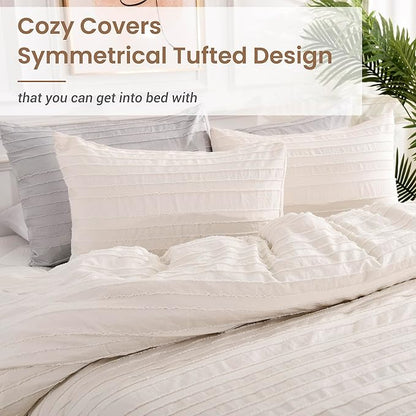 NEXHOME PRO Twin Duvet Cover,Beige 2 Pieces Boho Tufted Duvet Cover Set, Soft and Lightweight 100% Washed Microfiber Comforter Cover Set for All Season(Beige Twin, 66 x 90)-No Comforter