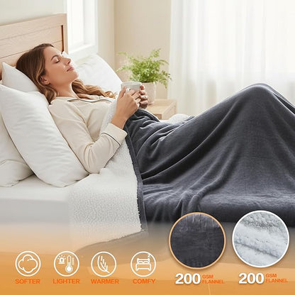 Electric Heated Blanket Queen Size 84''x90'' - Dual-Control Heating Blanket, Soft & Warm Flannel 10-Level Temperature Control, 8 Hours Auto Off, Rapid Heating & Overheat Protection