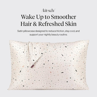 Kitsch Satin Pillowcase with Zipper for Hair & Skin - Softer Than Silk Pillow Cases, Smooth Cooling Satin Pillow Case, Wrinkle-Free, Machine Washable, Pillow Cases Standard Size 19x26,White Terrazzo