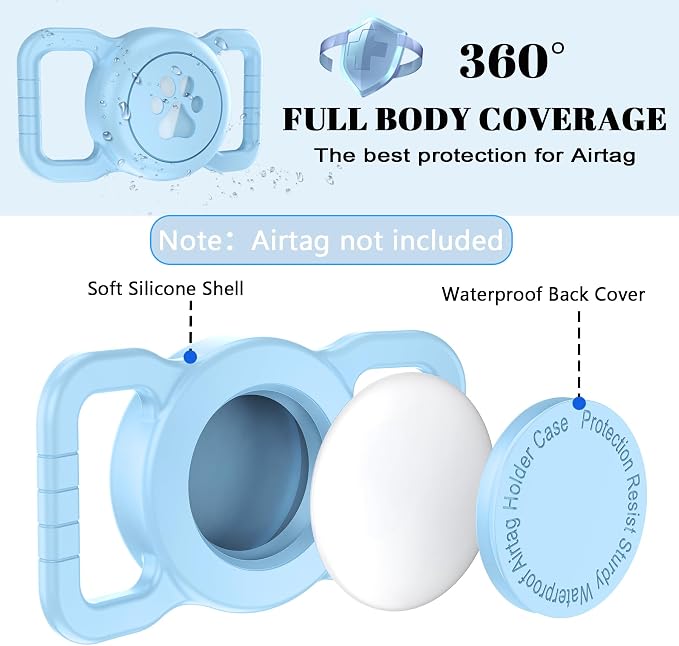Waterproof Airtag Holder for Dog Collar, Light Blue, 1 Pack | Durable Silicone, Fit Most of Collar Widths, Full Body Covered Anti-Lost Protective, Ease of Installation