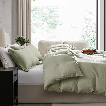 Nestl Light Sage California King Duvet Cover Sets - Soft Prewashed Cal King Duvet Cover, 3 Piece, with Zipper Closure, 1 Duvet Cover 104x98 inches and 2 Pillow Shams