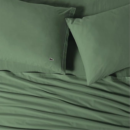 Lacoste 100% Cotton Percale 3-Piece Sheet Set – Cool, Crisp, Matte, and Durable, Oeko-Tex Certified – Solid, Green, Twin XL