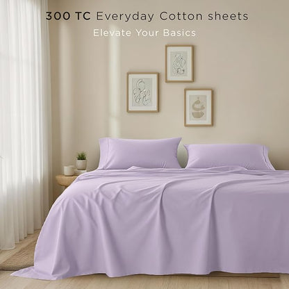 Threadmill Cotton Twin XL Sheet Set | 100% Cotton Sheets for Twin XL Size Bed | Solid Sateen Twin XL Bed Sheets Set with 16” Deep Pocket | Soft Breathable 3-Piece Cooling Sheet Set | Lilac