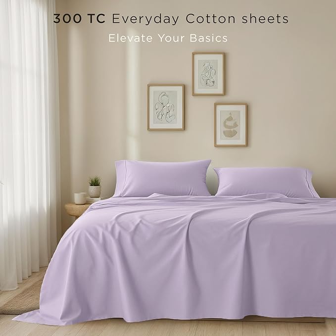 Threadmill Cotton Full Size Sheet Set| 100% Cotton Sheets for Full Size Bed | Solid Sateen Full Bed Sheets Set with 16” Elasticized Deep Pocket | Soft Breathable 4-Piece Cooling Sheet Set | Lilac
