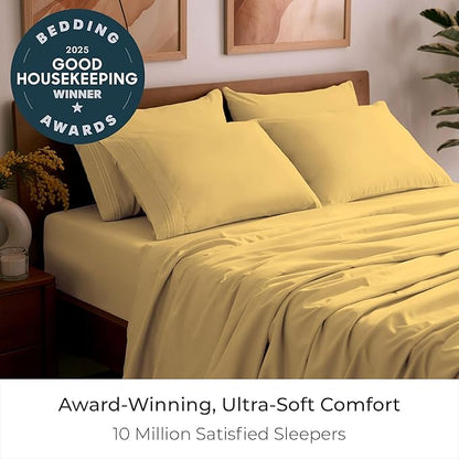Mellanni King Sheet Set - 6-Piece Iconic Collection Bedding, (Including 4 Pillowcases), 16-Inch Deep Pocket, Easy Care, Extra Soft, Cooling Sheets, Brushed Microfiber - Yellow