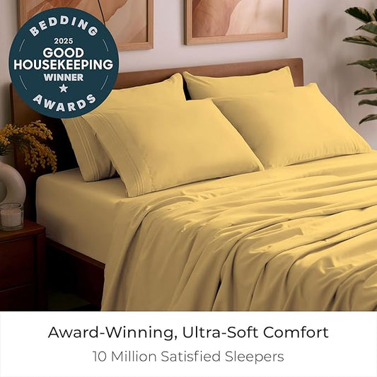 Mellanni King Sheet Set - 6-Piece Iconic Collection Bedding, (Including 4 Pillowcases), 16-Inch Deep Pocket, Easy Care, Extra Soft, Cooling Sheets, Brushed Microfiber - Yellow