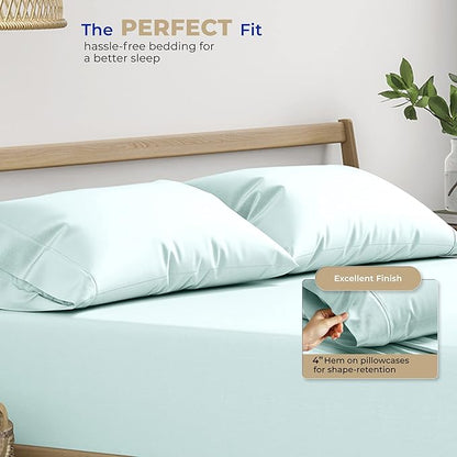 THREAD SPREAD 100% Cotton King Size Pillow Cases Set of 2 - Luxury 400 Thread Count Pillow Cases King Size (Sea Foam), Soft Cooling Breathable & Durable Sateen Weave Hotel Quality Cotton Pillowcases