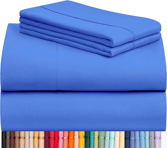 LuxClub 4 PC Sheet Set Bed Sheets Deep Pockets 16" Eco Friendly Wrinkle Free Cooling Machine Washable Hotel Bedding Silky Soft - Marine Blue King