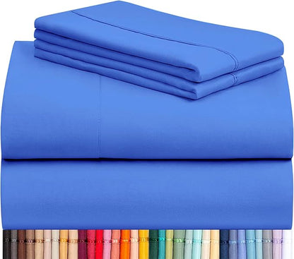 LuxClub 4 PC Sheet Set Bed Sheets Deep Pockets 16" Eco Friendly Wrinkle Free Cooling Machine Washable Hotel Bedding Silky Soft - Marine Blue King