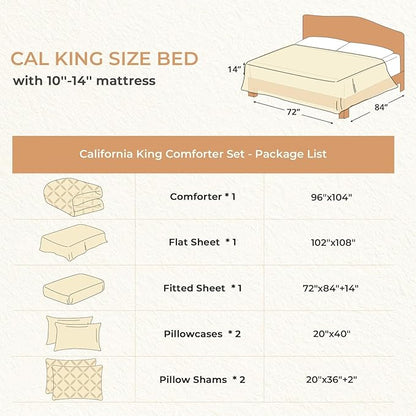 Sasttie California King Comforter Set, 7-Piece Bed in a Bag Cal King, Pintuck Bedding Set for All Season, Includes Comforter, Flat Sheet, Fitted Sheet, Pillowcases and Pillowshams, Dark Brown