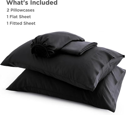 Bedsure California King Sheet Sets, Cooling Sheets for Hot Sleepers, Rayon Derived from Bamboo, PureWoven, Breathable & Soft, Deep Pocket Up to 16 Inches, Hotel Luxury Silky Bedding, Black