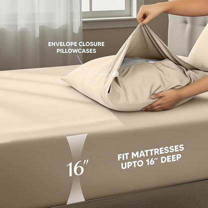 Utopia Bedding Queen Size Sheet Set – 4 Piece Bed Sheets, Soft and Breathable Microfiber, Includes 1 Fitted Sheet, 1 Flat Sheet and 2 Pillowcases – Oeko Tex (Sand)