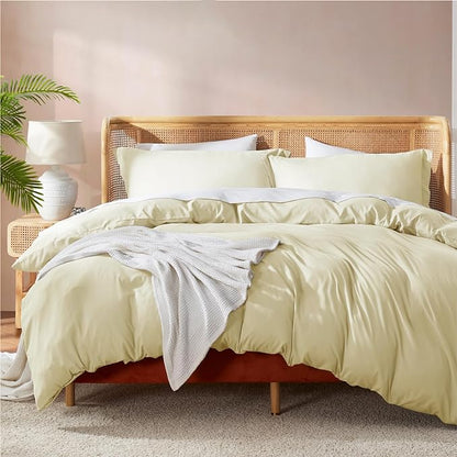 Nestl Vanilla Yellow Duvet Cover King Size - Soft Double Brushed King Duvet Cover Set, 3 Piece, with Button Closure, 1 Duvet Cover 104x90 inches and 2 Pillow Shams