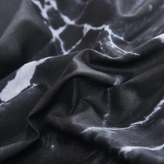 CLOTHKNOW Black White Queen Comforter Set Marble Bedding Comforter Sets Black White Abstract Comforter Queen Men Women Queen Size Comforter Sets