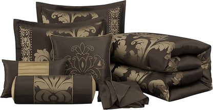 Chezmoi Collection 7-Piece Jacquard Floral Comforter Set (King, Coffee/Gold)