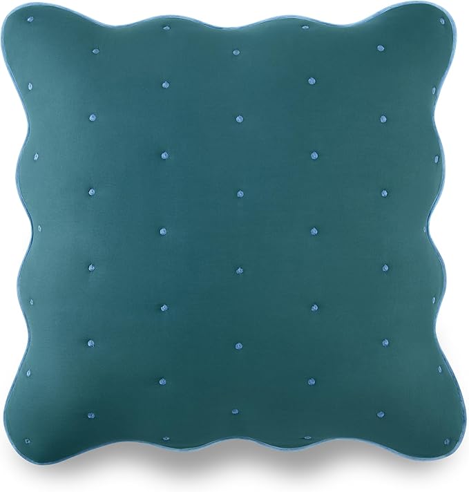 kate spade new york Scalloped Edge Euro Sham, 26" x 26" Decorative Pillow Cover, Single 100% Cotton Voile Cover, Machine Washable, Blue Spruce