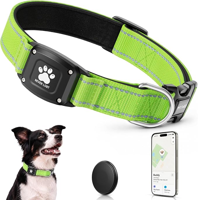 GPS Dog Collar Tracker 2-in-1,Reflective Waterproof Pet Collar,iOS-Only,No Monthly Fees,Unlimited Range,Dog Tracking Collar Pet Tracker,for Small Medium Large Dogs(M (14.5"-19.5"), Green)