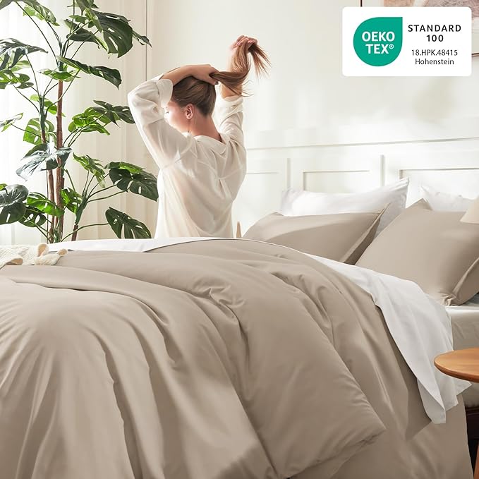 Litanika Oversized King Comforters Khaki Super King Plus Size, 3 Pieces Lightweight Solid Bedding Comforter Set, All Season Fluffy Bed Set (128x120In Comforter & 2 Pillowcases)
