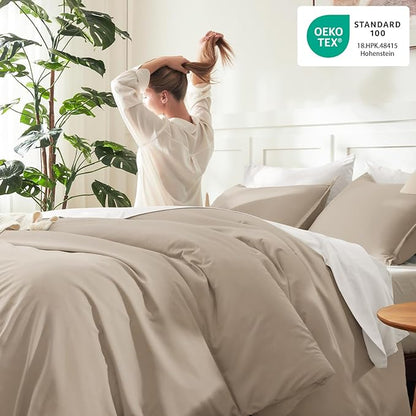 Litanika Oversized King Comforters Khaki Super King Plus Size, 3 Pieces Lightweight Solid Bedding Comforter Set, All Season Fluffy Bed Set (128x120In Comforter & 2 Pillowcases)