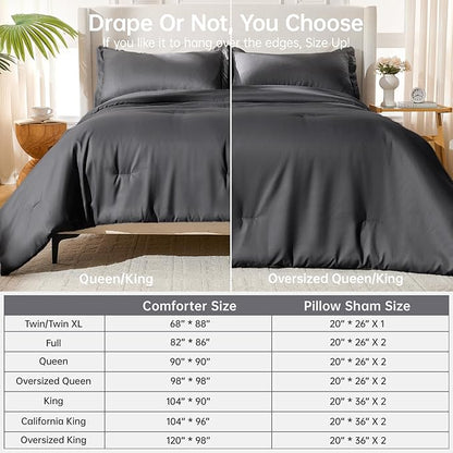 MUXHOMO King Size Comforter Set, All Season Ultra Soft Down Alternative Bedding - 3 Piece Lightweight Bed Set Includes 1 Comforter (104"x90") and 2 Pillow Shams (20"x36"), Dark Grey