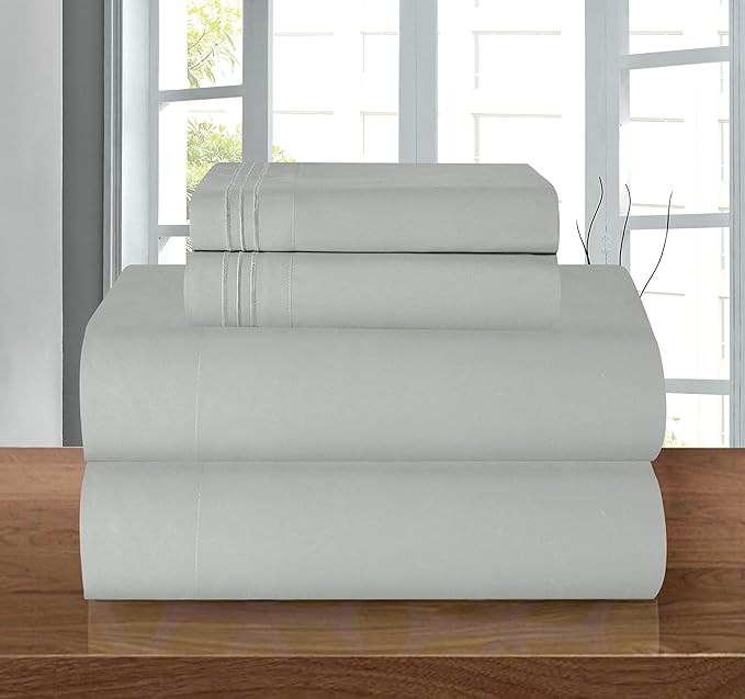 Elegant Comfort Luxury 1500 Premium Hotel Quality Microfiber 4-Piece Sheet Set - Wrinkle Resistant, All Around Elastic Fitted Sheet, Deep Pocket up to 16", California King, Silver Grey