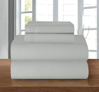 Elegant Comfort Luxury 1500 Premium Hotel Quality Microfiber 4-Piece Sheet Set - Wrinkle Resistant, All Around Elastic Fitted Sheet, Deep Pocket up to 16", California King, Silver Grey