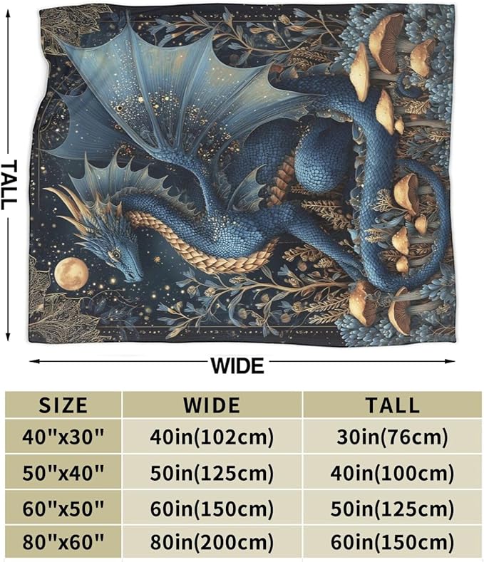 Dragon Blanket Super Soft Warm Fluffy Fleece Flannel Fantasy Animal Throw Blanket Cozy Fuzzy Plush Stuff Bedding Blankets Gifts for Women Kids Boys Girls Adults 50"X40"