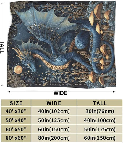 Dragon Blanket Super Soft Warm Fluffy Fleece Flannel Fantasy Animal Throw Blanket Cozy Fuzzy Plush Stuff Bedding Blankets Gifts for Women Kids Boys Girls Adults 80"X60"