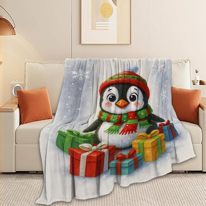 Penguin Blanket Super Soft Warm Fluffy Fleece Flannel Animal Throw Blanket Cozy Fuzzy Plush Stuff Bedding Blankets Gifts for Women Kids Boys Girls Adults 50"X40"