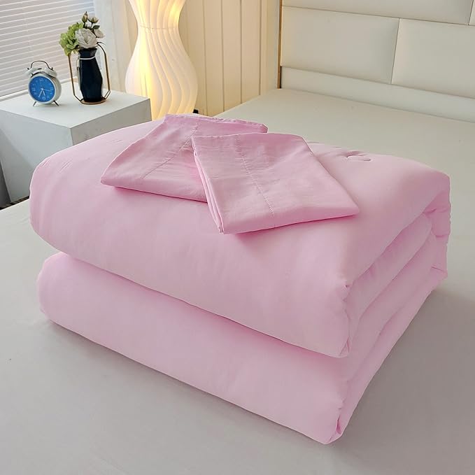 SDIII 3PCS Pink Twin Comforter Set with 2 Pillowcases, Brushed Microfiber Blush Pink Comforter Twin Lightweight, Dusty Rose Bedding All Season