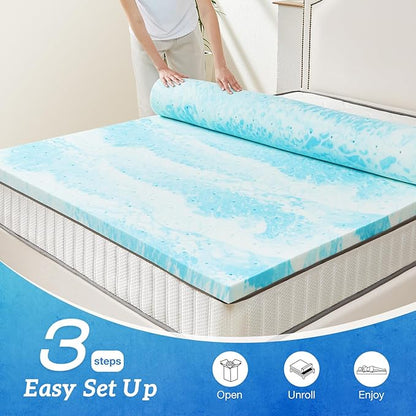 Sweetcrispy Memory Foam Mattress Topper Full, 3 Inch Thick Gel Infused Cooling Toppers Pad for Full Size Bed, Sleeper Sofa, RV, Camper, CertiPUR US Certified, Ventilated and Breathable, Blue