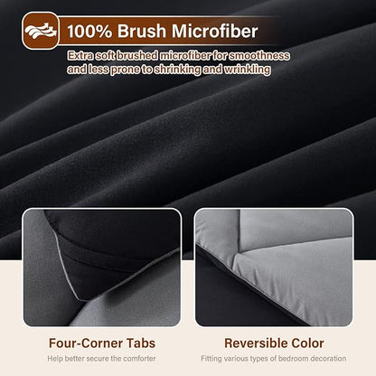 Cosybay Bed in a Bag Full Reversible Comforter Sets 7pcs All Season Down Alternative Bedding Sets Black and Grey with Comforter, Pillow Shams, Flat Sheet, Fitted Sheet and Pillowcase