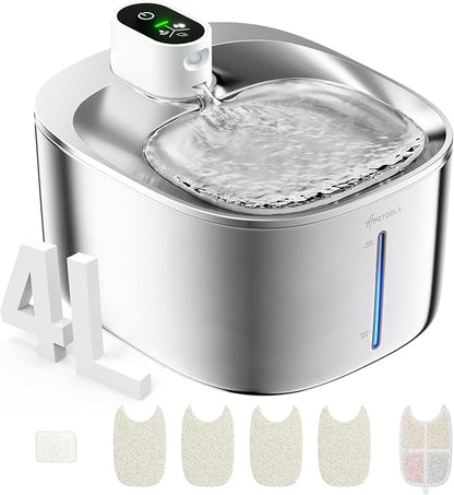 Wireless Cat Water Fountain Stainless Steel,135floz/4L Battery Operated Automatic Pet Fountain,Cordless Cat Water Dispenser Pet Drinking Water Fountain for Multicat Cats Dog Outdoor