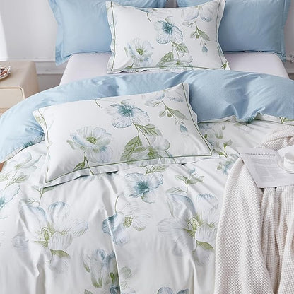 OAITE Duvet Cover Set Twin Size Floral Pattern 500 Thread Count Ultra Soft 100% Cotton Duvet Cover Sets 3-PC, Breathable Duvet Cover with Zipper Closure & Corner Ties