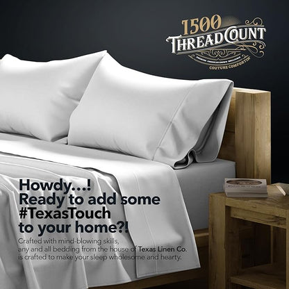 TEXAS LINEN CO. 100% Egyptian Cotton Sheets King Size - 1500 Thread Count King Size Sheets Set, 4 PC Luxury Bedsheet (Light Grey), Soft, Cooling, 17" Deep Pocket Sateen Weave Bedsheet Set