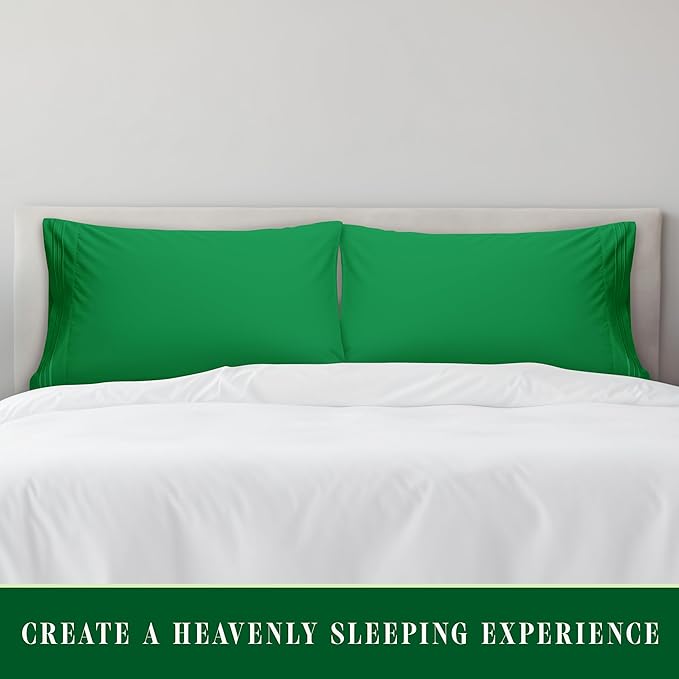 Elegant Comfort Luxury Ultra-Soft 2-Piece Pillowcase Set - 1500 Premium Hotel Quality Microfiber Double Brushed - Wrinkle Resistant, King Size, Emerald Green