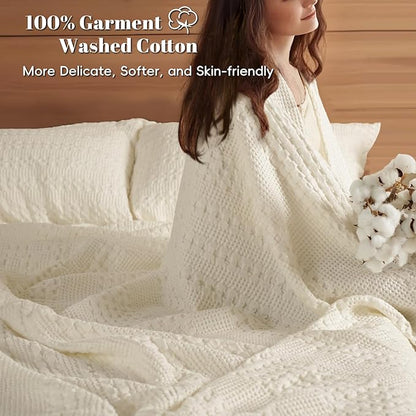 PHF 100% Cotton Waffle Weave Blanket Twin Size for Bed, Soft Lightweight & Breathable for Spring and Summer, All-Season Comfort, Luxury Aesthetic Blanket for Home Decor, 66"x90", Cannoli Cream
