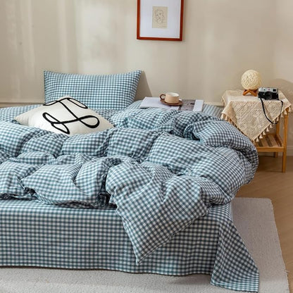 EAVD Blue Gingham Comforter Set Twin XL Soft Fluffy White and Blue Plaid Bedding Set with 2 Pillowcases Modern Grid Plaid Comforter Set Reversible Farmhouse Gingham Bedding Set for All-Season