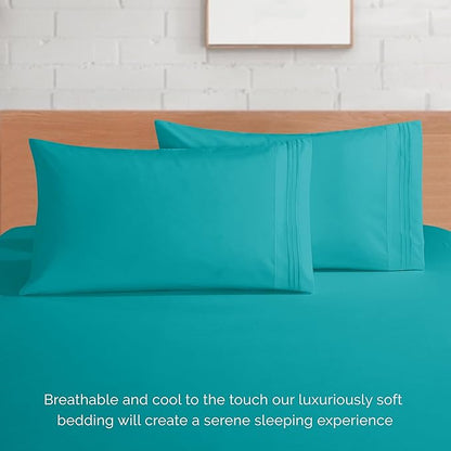 Elegant Comfort Luxurious 1500 Premium Hotel Quality Microfiber 4-Piece Sheet Set, 18-24 Inches Deep - Extra Deep Pocket Sheets - Ultra Soft 4PC Deep Pocket Sheets, Twin/Twin XL, Turquoise