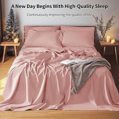 LBRO2M 100% Pure Linen Sheet Set Deep Pocket Up to 16" Bed Sheets Sets, Natural Flax Beddings Soft, Breathable, Comfortable for All Seasons 6 Pcs Sheet Set King Size, Blush Pink