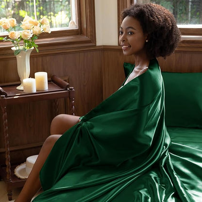 CozyLux Satin Sheets Queen Size Bed Set - 4 Piece Silky Queen Sheet Set, Luxury Dark Green Queen Sheets with Smooth and Soft Microfiber, Includes 1 Fitted Sheet, 1 Flat Sheet and 2 Pillowcases