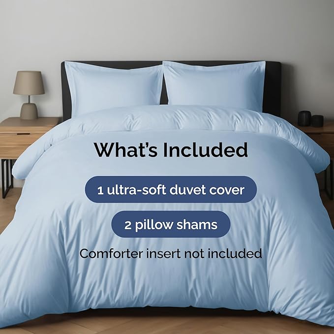 Duvet Cover Full Size Set - Extra Soft Full Duvet Cover 80" x 90" with 2 Pillow Shams - Hotel Luxury, Easy Care & Fade Free w/ Zipper Closures & Ties - All Season, Comfy, Cozy & Breathable (Sky Blue)