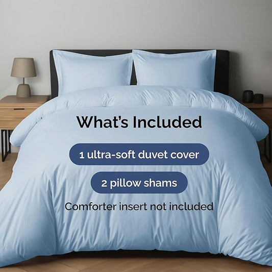 Duvet Cover Full Size Set - Extra Soft Full Duvet Cover 80" x 90" with 2 Pillow Shams - Hotel Luxury, Easy Care & Fade Free w/ Zipper Closures & Ties - All Season, Comfy, Cozy & Breathable (Sky Blue)