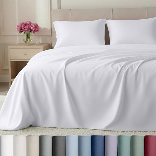 California Design Den Luxury Twin Sheets Set - Buttery Soft 800 Thread Count, 100% Cotton Sheets Sateen, Deep Pockets, Durable Bedding Set - White