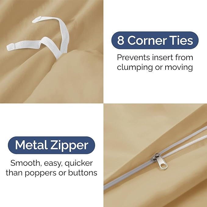 Duvet Cover Full Size Set - Extra Soft Full Duvet Cover 80" x 90" with 2 Pillow Shams - Hotel Luxury, Easy Care and Fade Free w/ Zipper Closures & Ties - All Season, Comfy, Cozy & Breathable (Beige)